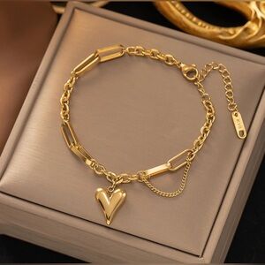 Stainless 18k Plated Gold Multi-Chain Heart Bracelet Charm Love Heart Bracelet